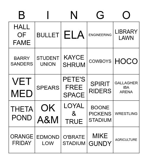 COWBOY BINGO Card