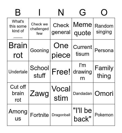 Jayce bingo Card