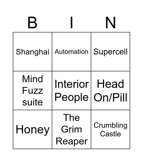 Stanford Bingo Card