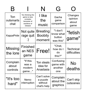 Nostalgia November Bingo Card