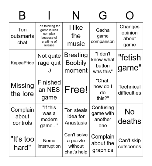 Nostalgia November Bingo Card