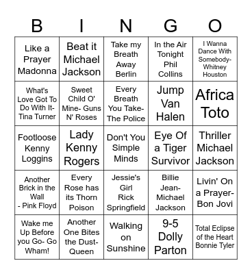 80s Music! Bingo Card