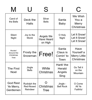 Christmas Music Bingo Card