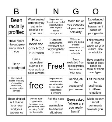 poverty bingo Card