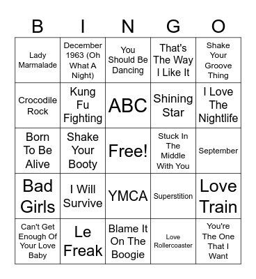 70's Bingo Card