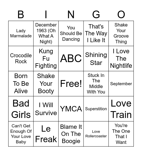 70's Bingo Card