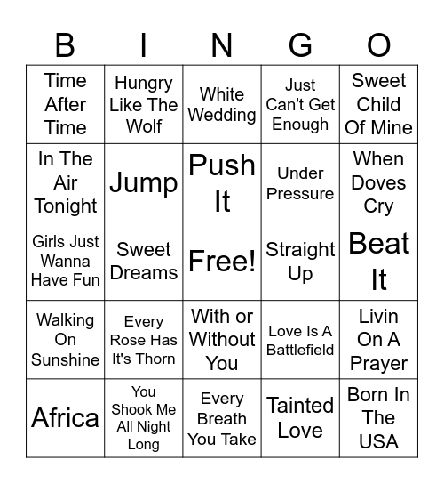 80's Bingo Card