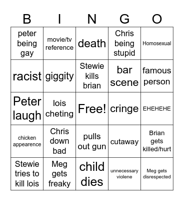 Family Guy Bingo Card
