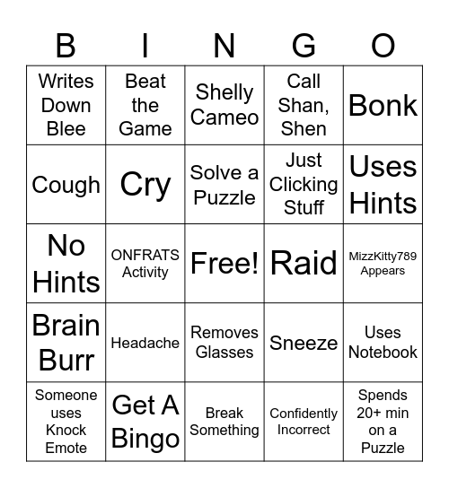 MizzKitty Bingo Card