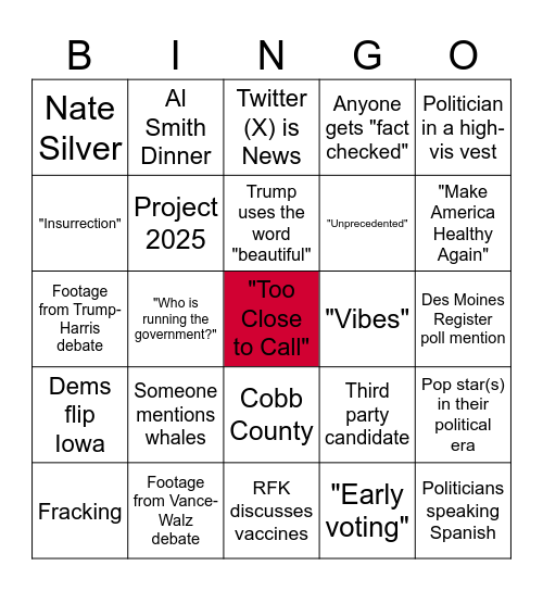 2024 Election Night Bingo Card