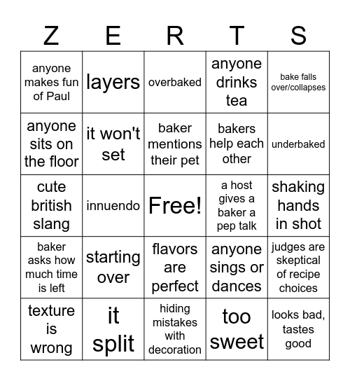 Dessert Week 2024 Bingo Card