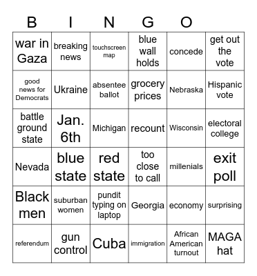 Election Night 2024 Bingo Card