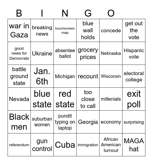 Election Night 2024 Bingo Card