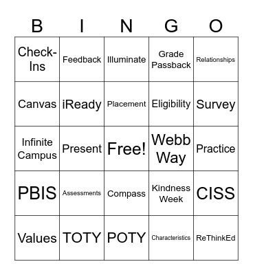 November Faculty Meeting Bingo Card