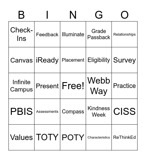 November Faculty Meeting Bingo Card