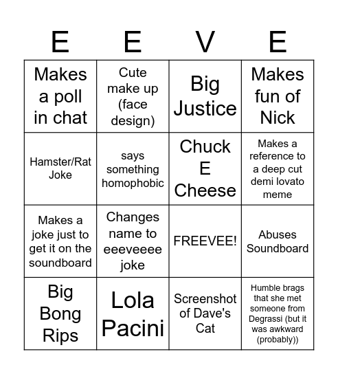 Eevee Bingo Card