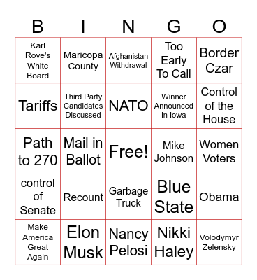 Life Group Election Party Bingo Card