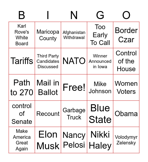 Life Group Election Party Bingo Card