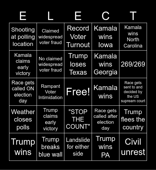 US Election 2024 Bingo Card