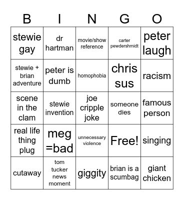 family guy bingo Card