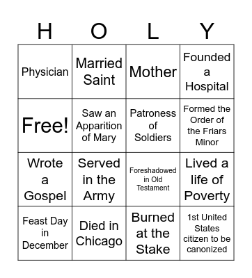 Saint Bingo Card