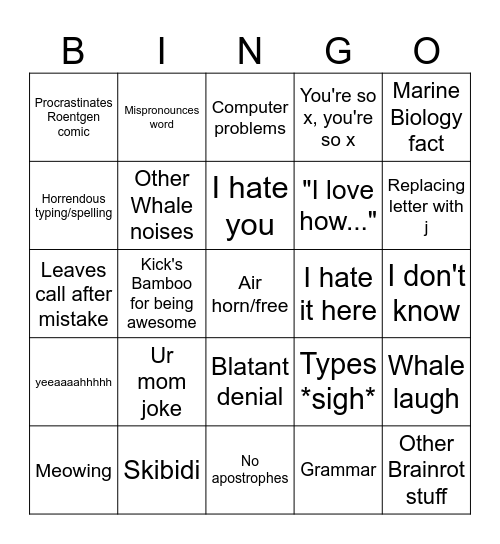 Whaleworm Bingo Card