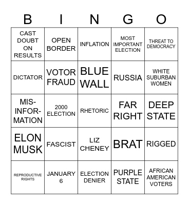 ELECTION NIGHT BINGO Card