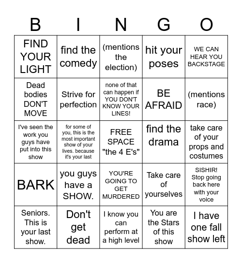 Doc Speech Bingo Card