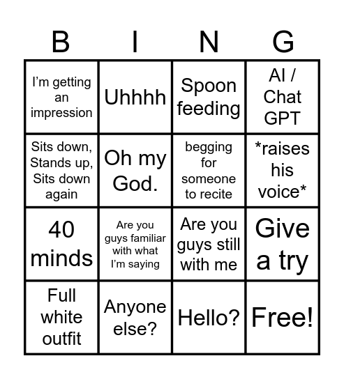 Gojocco Bingo Card