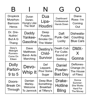 Radio Bingo "D" Songs Bingo Card