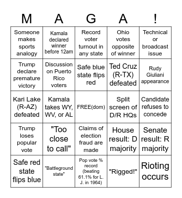 2024 US ELECTION BINGO Card