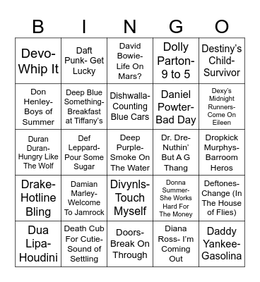 Radio Bingo "D" Songs Bingo Card