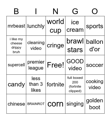 YOUTUBE SHORTS BINGO Card