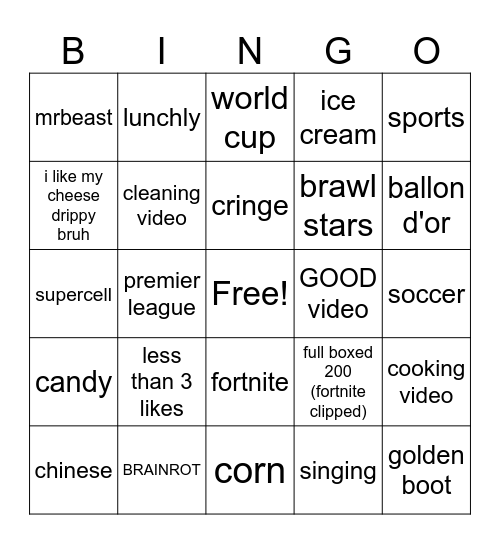 YOUTUBE SHORTS BINGO Card