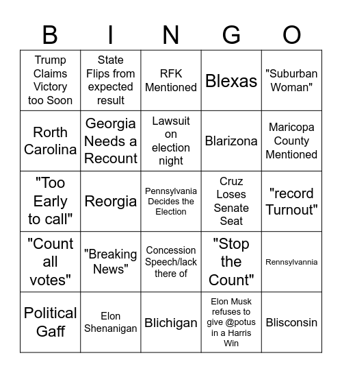 Election 2024 Bingo Card