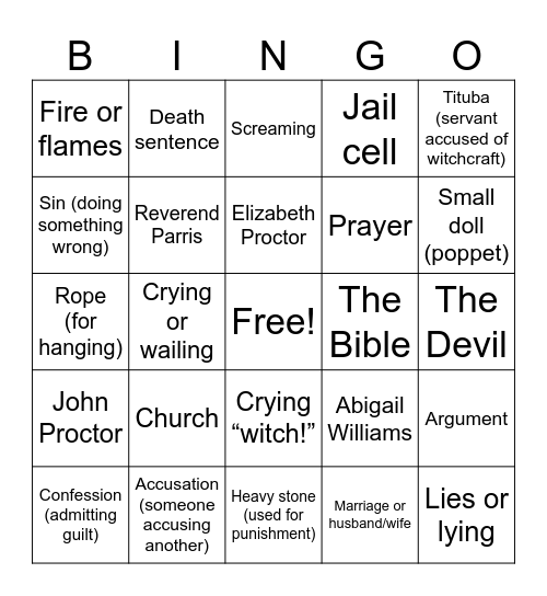 The Crucible Bingo Card