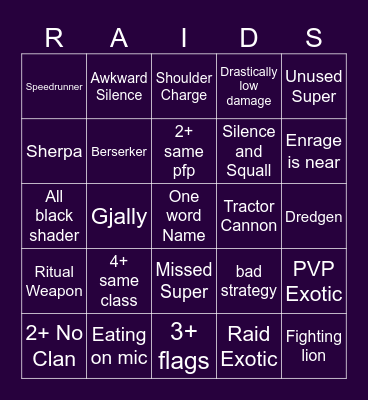 LFG Bingo Card