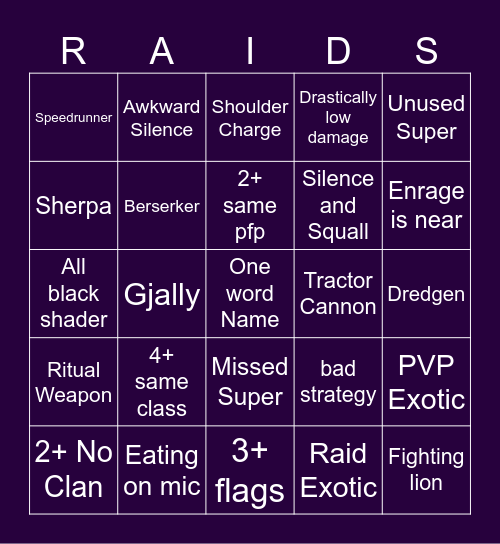 LFG Bingo Card