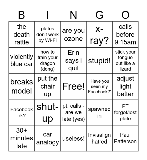 Nurse Bingo Card