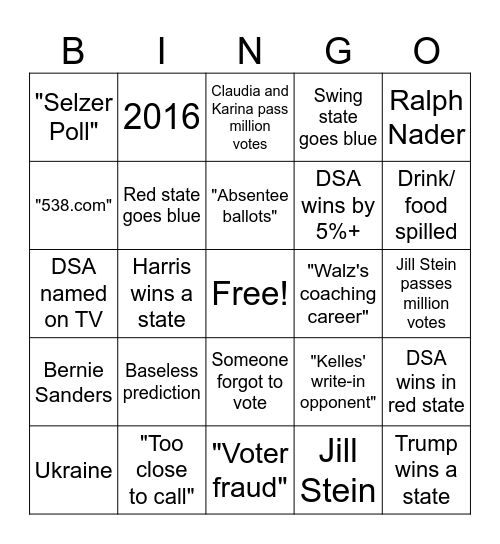 2024 Ithaca Election Night Bingo Card