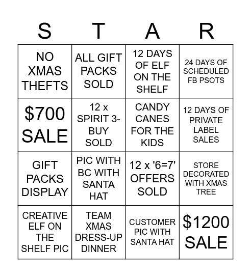 SLG REATAIL XMAS BINGO Card