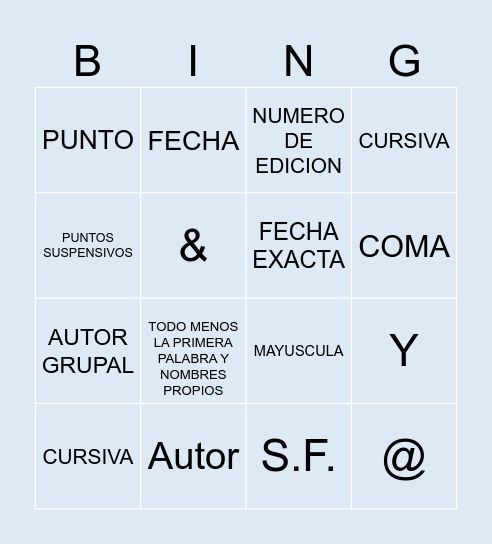 ELEMENTOS DE REFERENCIAS Bingo Card