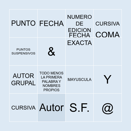 ELEMENTOS DE REFERENCIAS Bingo Card