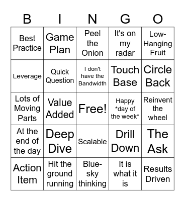 Corporate Jargon Bingo Card