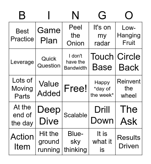 Corporate Jargon Bingo Card