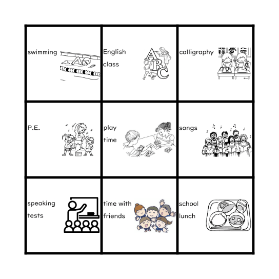 What do you like about school? Bingo Card