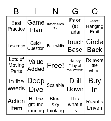 Corporate Jargon Bingo Card