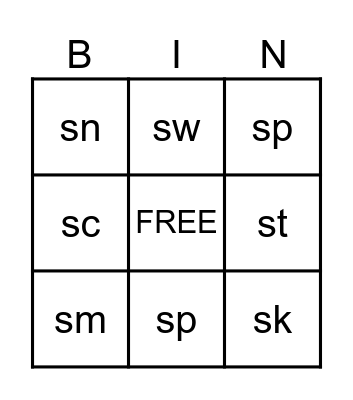 S-Blends Bingo Card