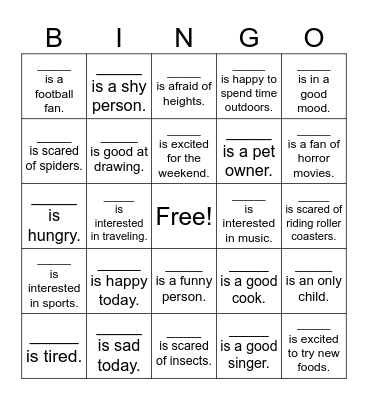Verb 'to be' Bingo Card