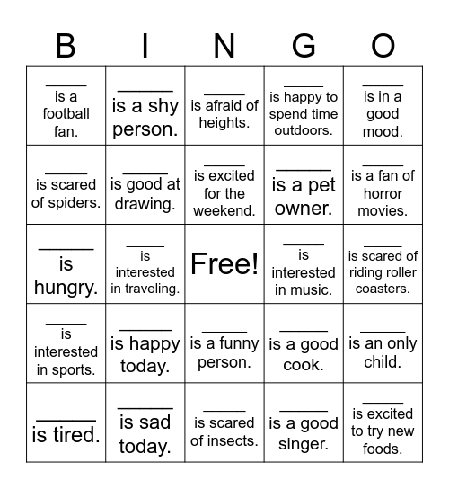 Verb 'to be' Bingo Card